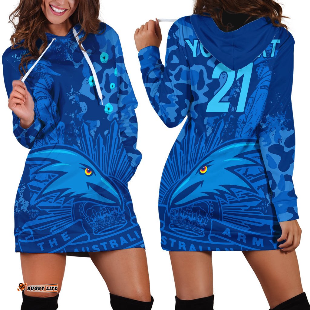 Custom Text And Number AFL ANZAC Adelaide Crows Hoodie Dress Camouflage