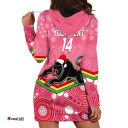Custom Panthers Rugby Christmas Hoodie Dress Merry Xmas Mix Aboriginal Art Pink Version