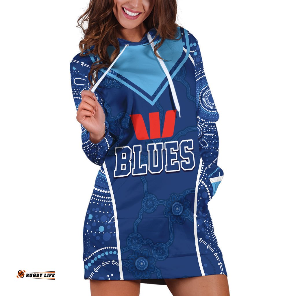Personalised Indigenous NSW Blues Rugby Hoodie Dress State Of Origin Blue Dynamic