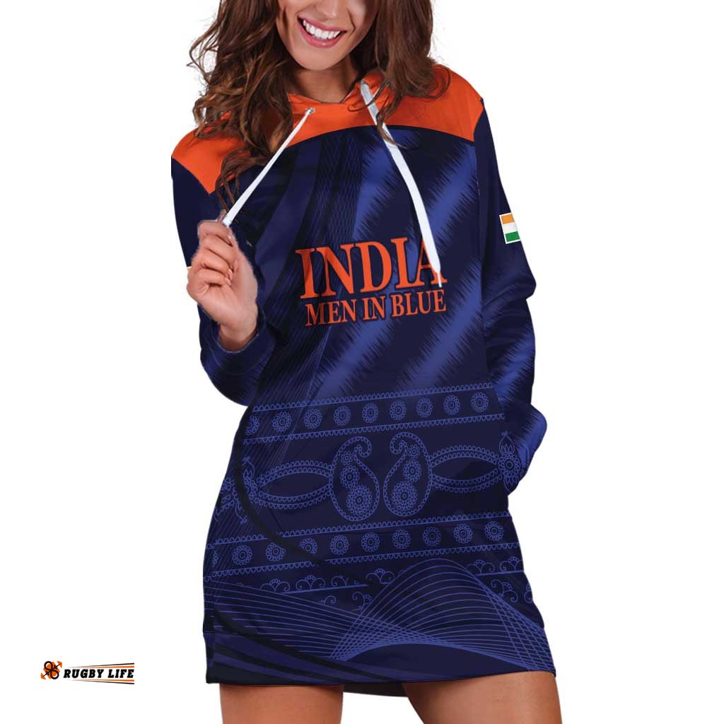 Custom India Cricket Hoodie Dress Go Men In Blue Sporty Version
