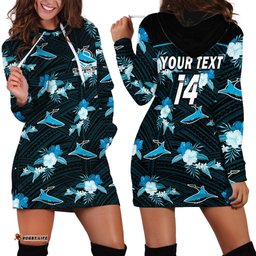 Custom Text And Number Sharks Rugby Hoodie Dress Polynesian Tribal Mix Tropical Hawaiian Style