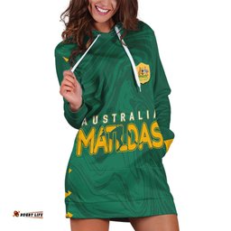 Personalised Aussie Matildas Hoodie Dress Women World Cup Marble Patterns Green