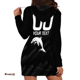 Custom Text And Number NRL Dolphins Rugby Hoodie Dress Simple Black Style