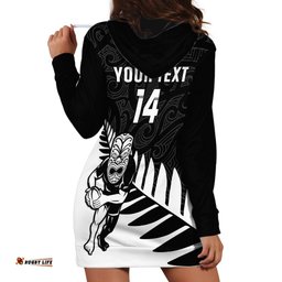 Personalised New Zealand Silver Fern Rugby Hoodie Dress All Black Go Champions Maori Pattern