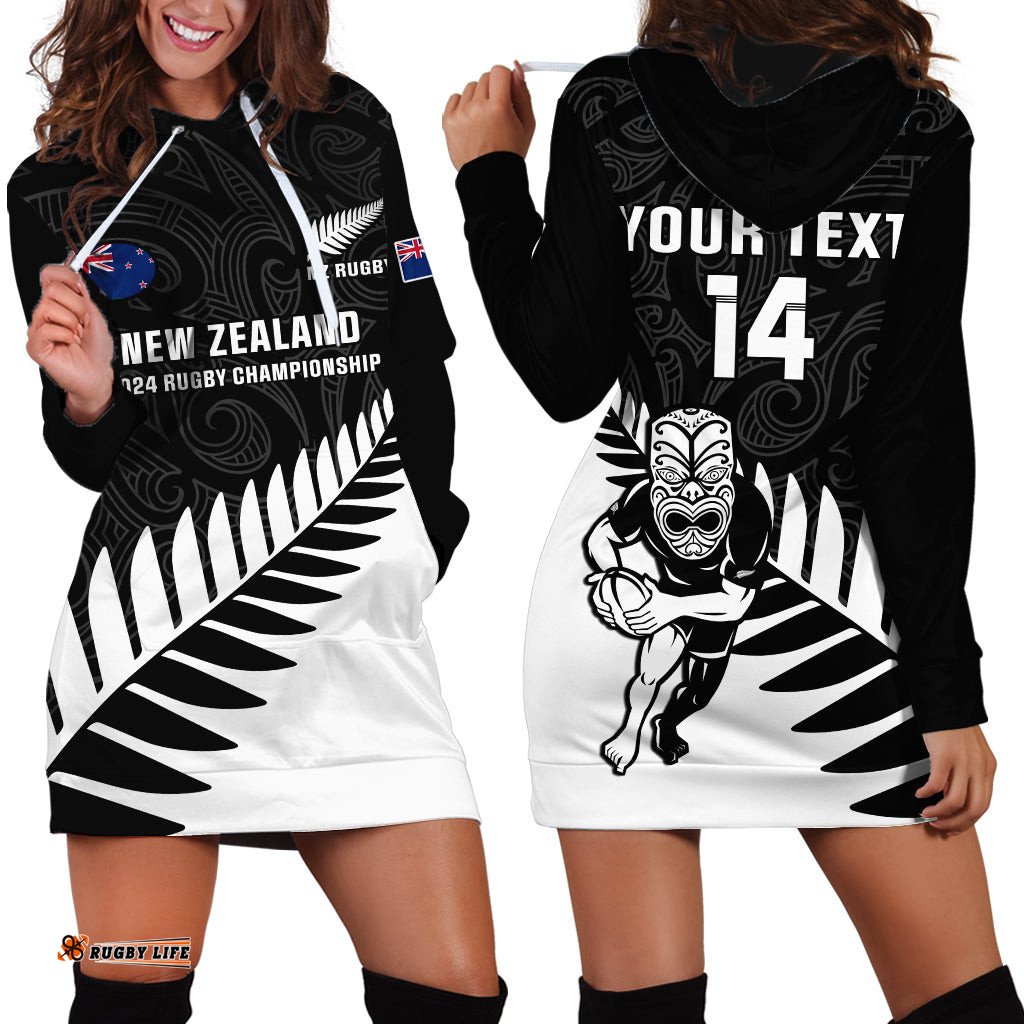 Personalised New Zealand Silver Fern Rugby Hoodie Dress All Black Go Champions Maori Pattern