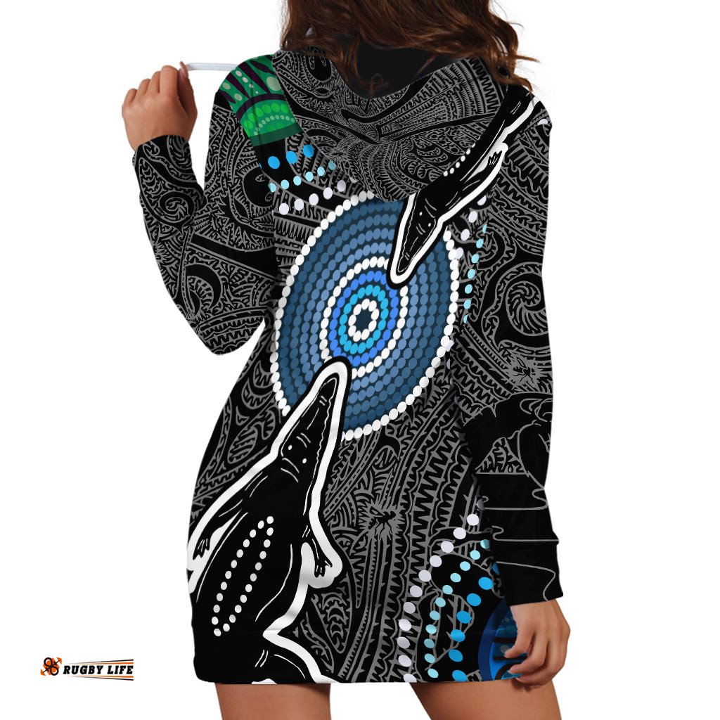 Torest Trait Islands Mix Crocodine Aboriginal Pattern Hoodie Dress