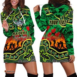 Custom Personalised Anzac Day NRL Raiders Hoodie Dress Aboriginal Lizard Patterns