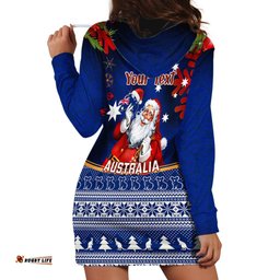 Personalised Christmas In July Hoodie Dress Happy Santa Claus With Australia Map Blue Style
