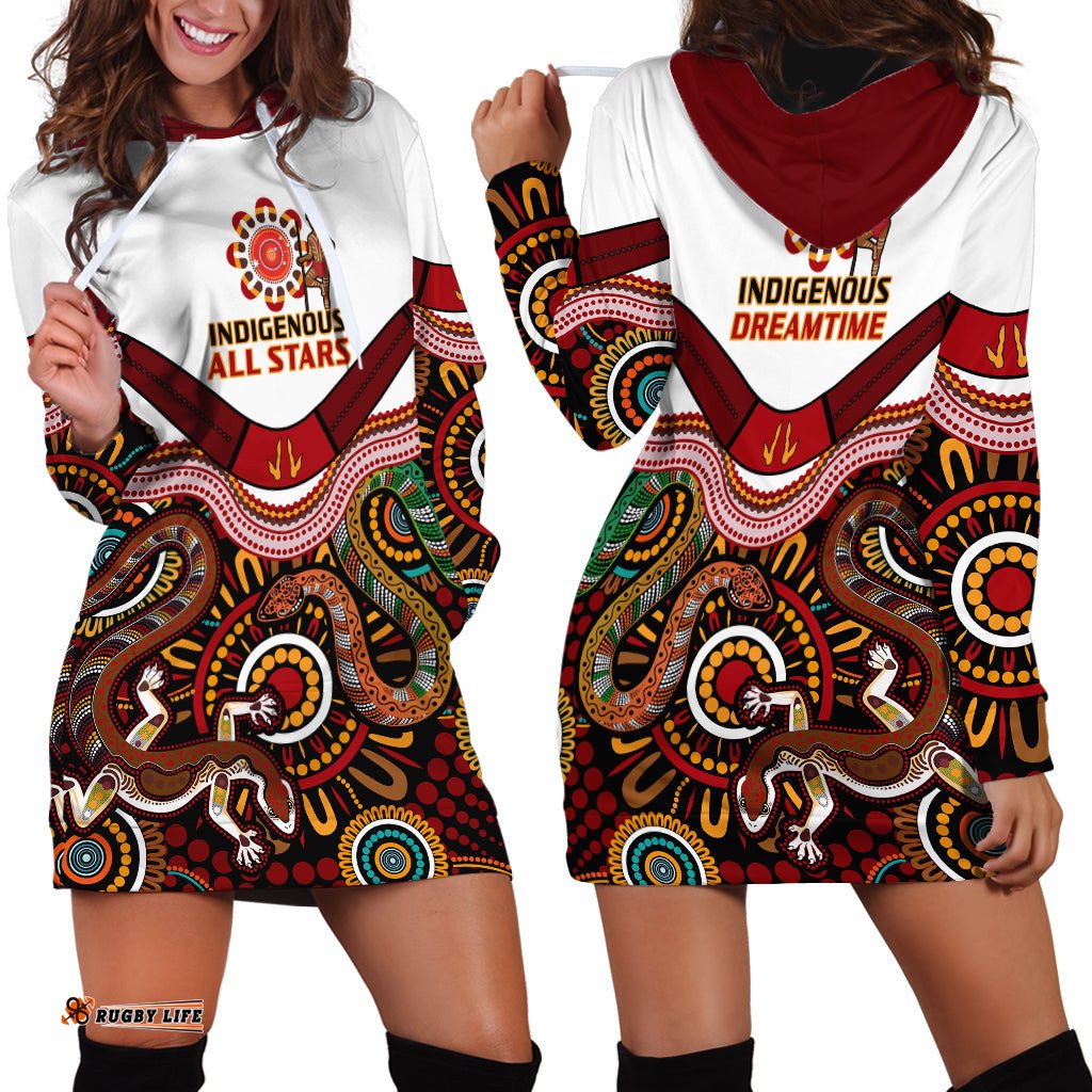 Australia Indigenous Rugby Hoodie Dress All Stars Aussie Snake And Lizard