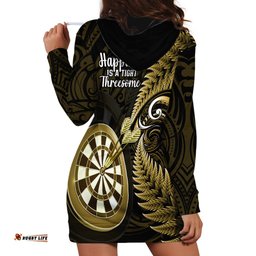 New Zealand Darts Hoodie Dress Happiness Is A Tight Threesome Maori Gold