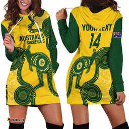Custom Australia Soccer Hoodie Dress Go Socceroos Kangaroo With Indigenous Art