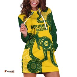 Custom Australia Soccer Hoodie Dress Go Socceroos Kangaroo With Indigenous Art