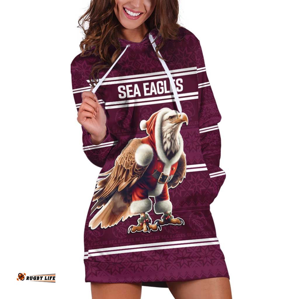 NRL Manly Warringah Christmas Personalised Hoodie Dress with Sea Eagles Mascot
