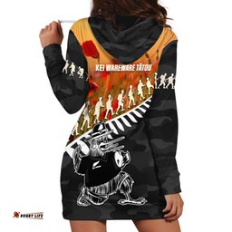New Zealand ANZAC Rugby Hoodie Dress Soldier Fern With Kiwi Bird