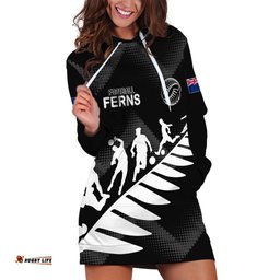 Personalised New Zealand Football Ferns Hoodie Dress Women World Cup Sporty Vibes
