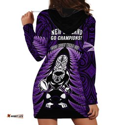 New Zealand Aotearoa Rugby Hoodie Dress NZ Tiki With Maori Fern World Cup Purple Version