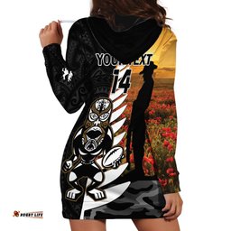 Custom New Zealand Silver Fern Rugby ANZAC Day Hoodie Dress 2024 All Black Tiki Mascot