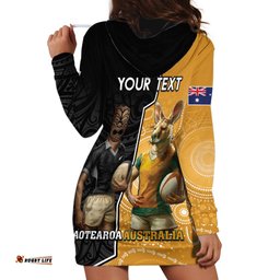 Personalised New Zealand And Australia Rugby Hoodie Dress 2024 All Black Wallabies Mascots Together