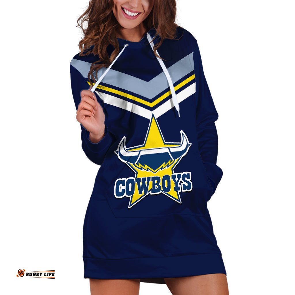 Custom Text And Number NRL Cowboys Hoodie Dress New Jersey Blue