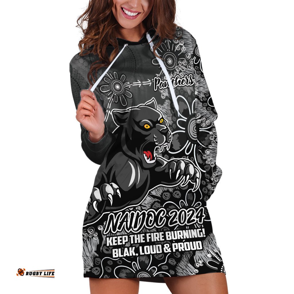 Personalised Panthers NAIDOC Week 2024 Hoodie Dress Aboriginal Fire Burning Sparks