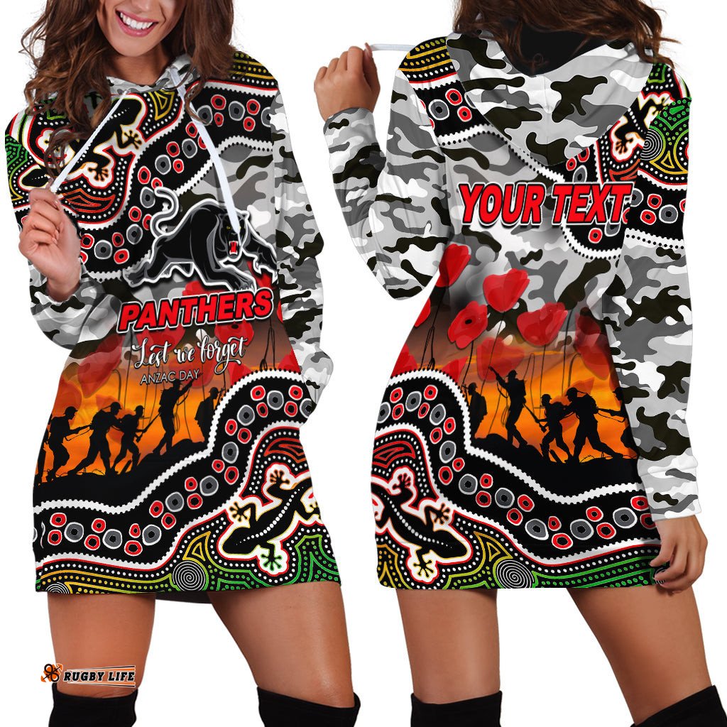 Custom Personalised Anzac Day NRL Panthers Hoodie Dress Aboriginal Lizard Patterns