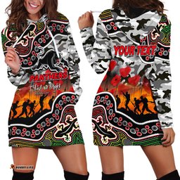Custom Personalised Anzac Day NRL Panthers Hoodie Dress Aboriginal Lizard Patterns