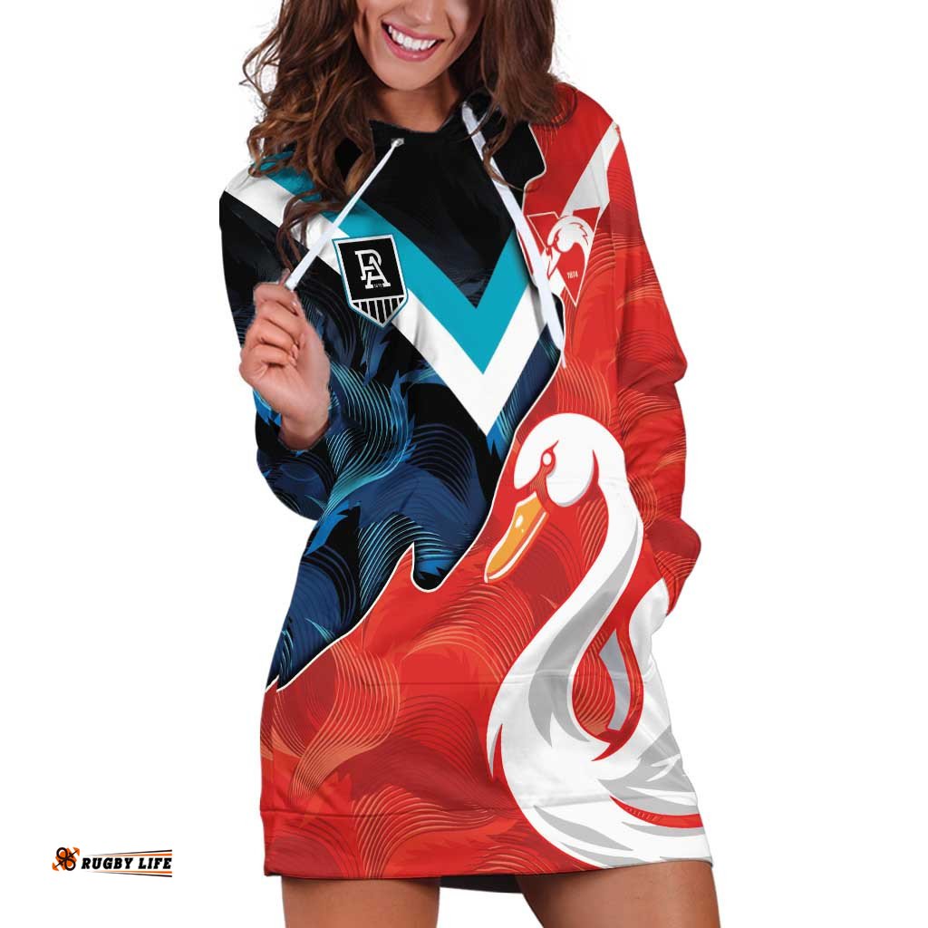 Swans-Port Adelaide Football Custom Hoodie Dress Cracked Metal Style
