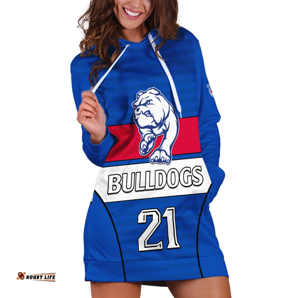 Custom Text And Number AFL Bulldogs Football Hoodie Dress Simple Style