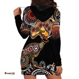 Australia Aboriginal Hoodie Dress Australian Map With Kangaroo Indigenous Art