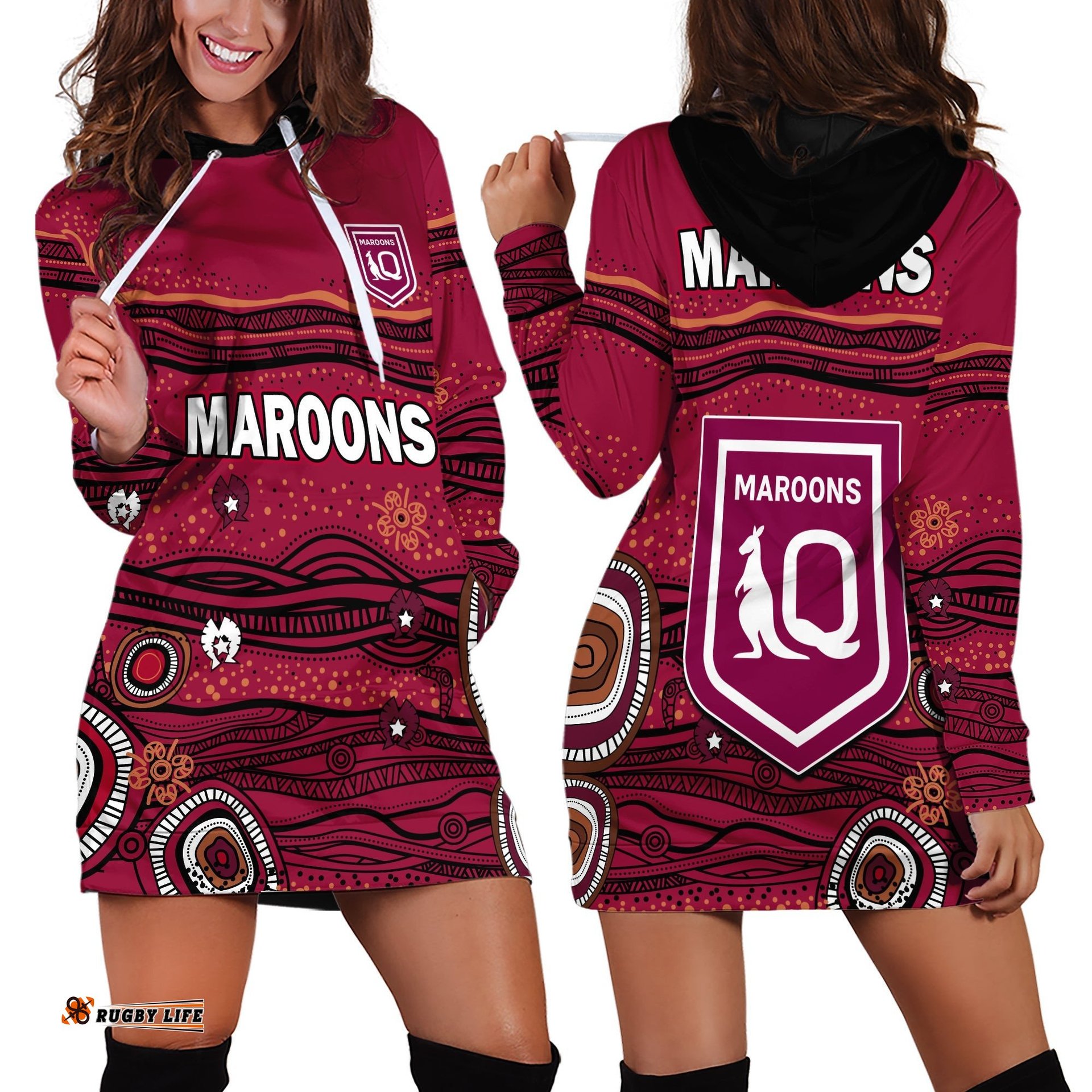 QLD Maroons Rugby Hoodie Dress Indigenous