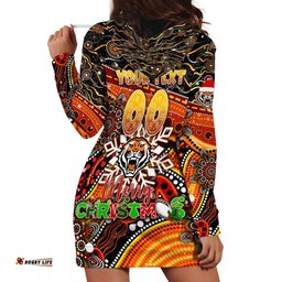 Merry Christmas Wests Tigers Hoodie Dress Aboriginal Santa Rugby Mascot The Tigers