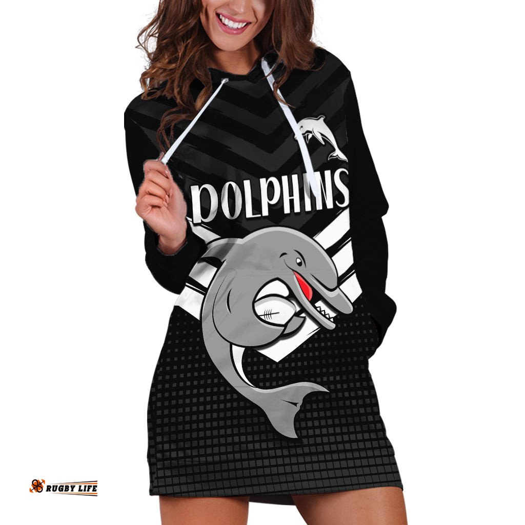 Custom Text And Number Redcliffe Dolphins Rugby Hoodie Dress Simple Black Style