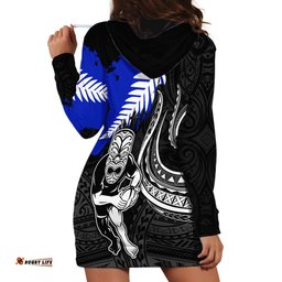 Aotearoa Rugby Hoodie Dress All Black Maori Fern