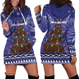 Kiwi New Zealand Christmas Hoodie Dress Meri Kirihimete Silver Fern Blue Color