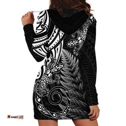 New Zealand Lizard Hoodie Dress Silver Fern Aotearoa Maori