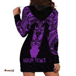 Personalised New Zealand Te Reo Maori Hoodie Dress Kia Kaha Maori Language Week Purple Style