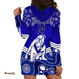 Custom Bulldogs Rugby Christmas Hoodie Dress Merry Xmas Mix Aboriginal Art