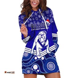 Custom Bulldogs Rugby Christmas Hoodie Dress Merry Xmas Mix Aboriginal Art