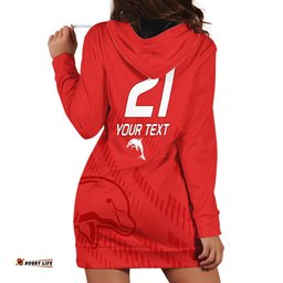 Custom Text And Number NRL Dolphins Rugby Hoodie Dress Simple Red Style