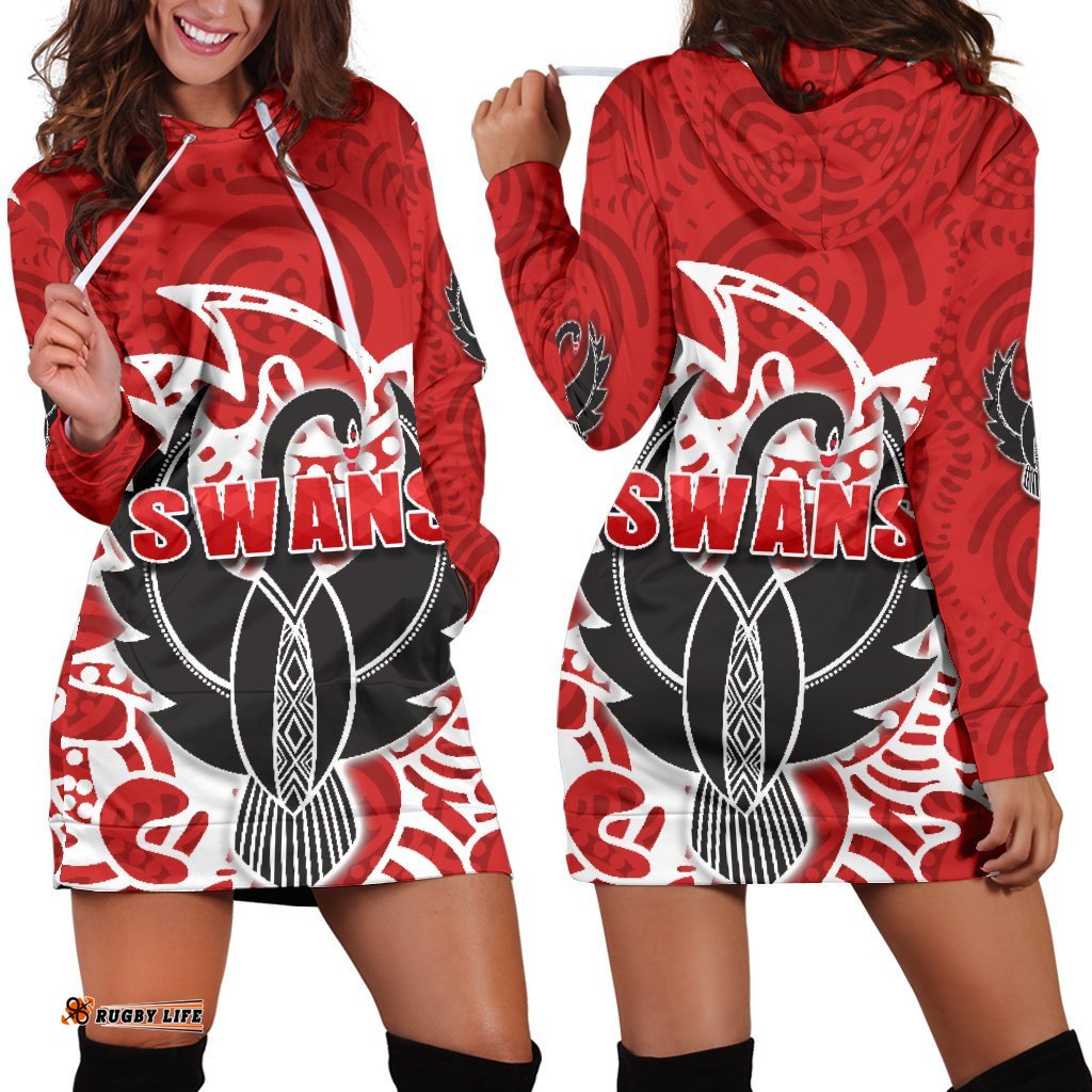Sydney Women Hoodie Dress Simple Indigenous Swans