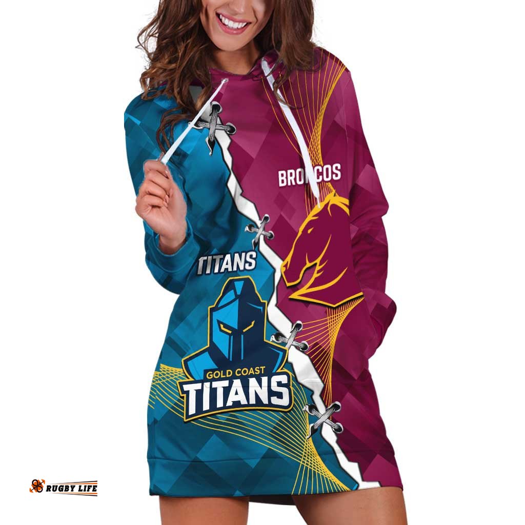 Custom Broncos And Titans Rugby 2024 Hoodie Dress Dynamic Style