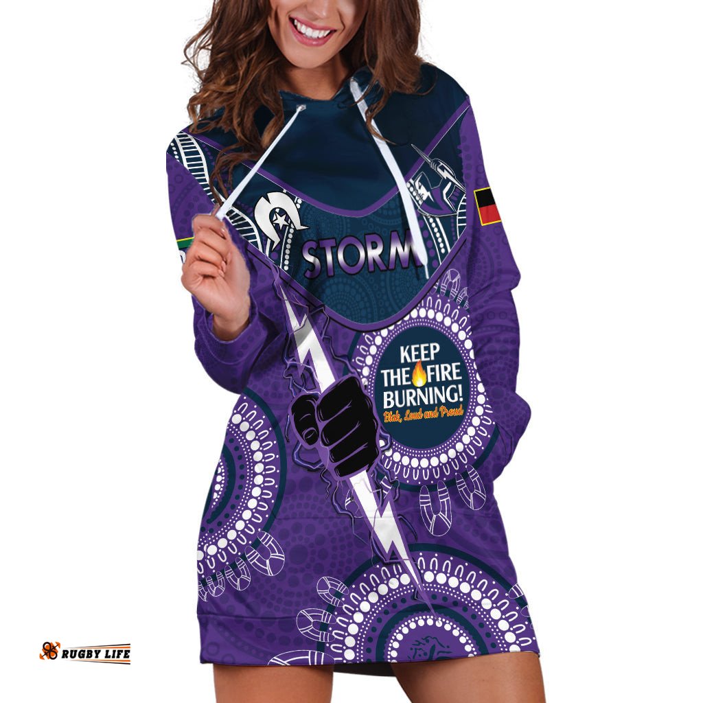 Custom NRL Storm NAIDOC Week Hoodie Dress Keep The Fire Burning Indigenous Art