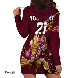 Custom NRL Broncos Premiers Hoodie Dress Mascot with Polynesian Pattern Version