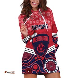 Custom Melbourne Football Christmas Hoodie Dress Merry Xmas Mix Aboriginal Art