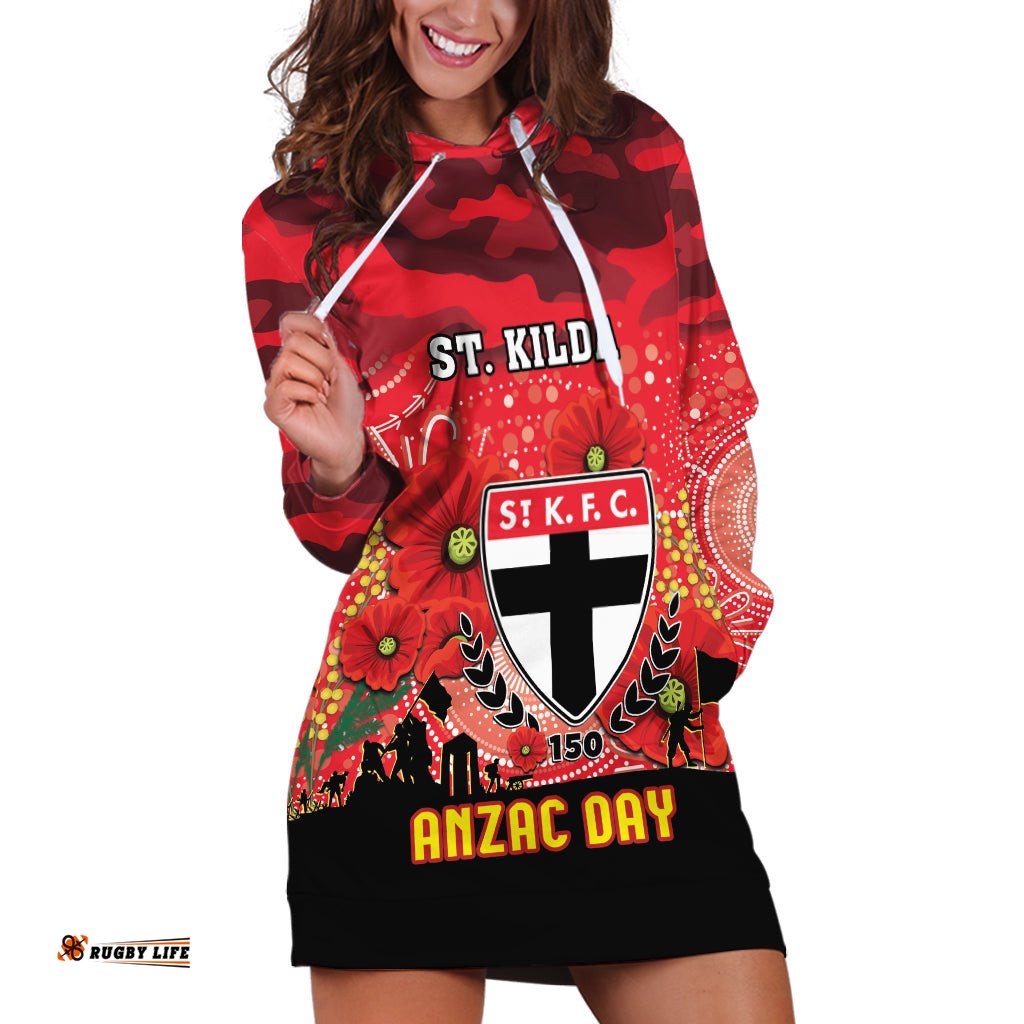 Custom St Kilda Football ANZAC Hoodie Dress Gallipoli Camouflage With Poppies