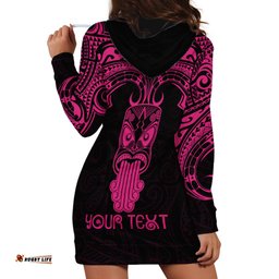 Personalised New Zealand Te Reo Maori Hoodie Dress Kia Kaha Maori Language Week Pink Style