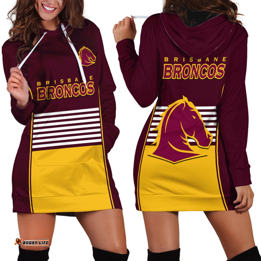 Broncos Rugby Hoodie Dress Sporty Style Maroon Version