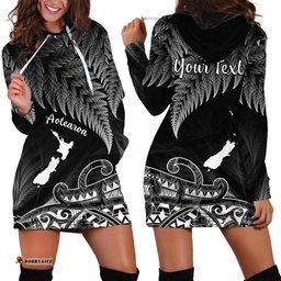 Custom Personalised New Zealand Silver Fern Hoodie Dress Aotearoa Map Maori 03
