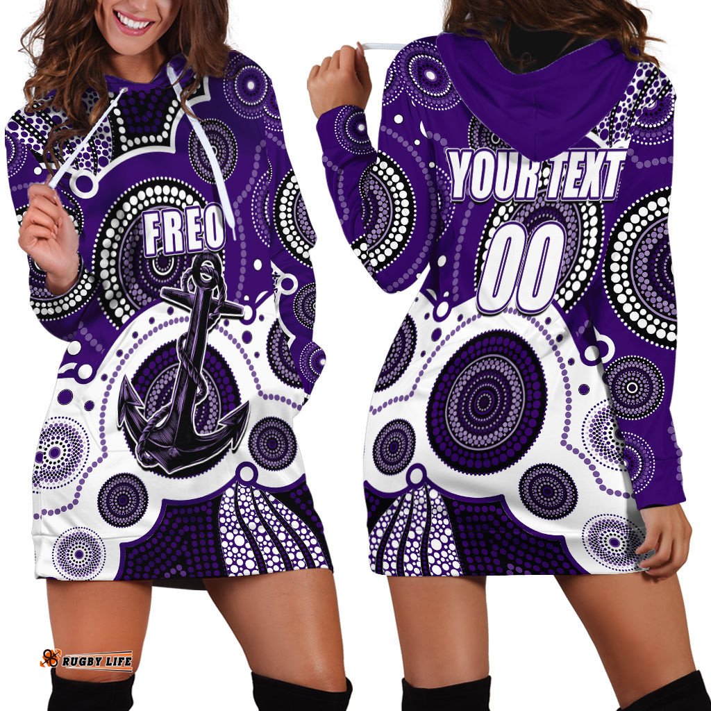 Custom Personalised And Number Freo AFL Hoodie Dress Aboriginal Patterns 02