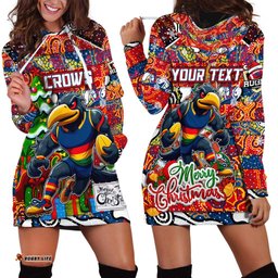 Custom Crows Football Merry Christmas Hoodie Dress Indigenous Australian Art